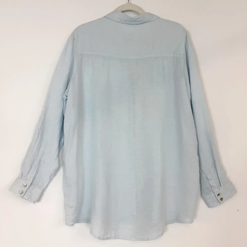 Sigrid Olsen 100% Linen Light Blue Button Down Long Sleeve Top Women's XL - Picture 4 of 12